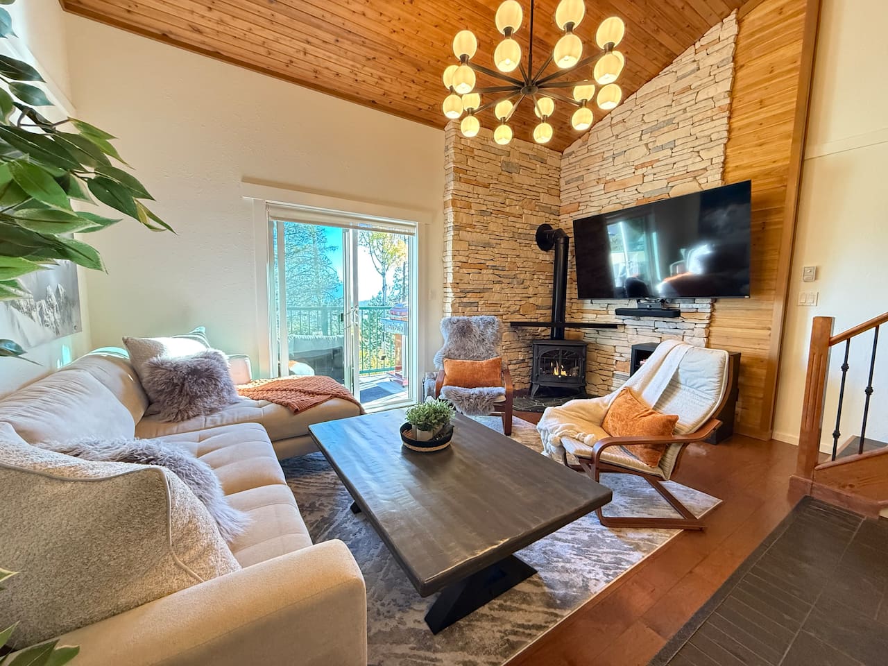 Gas fireplace, 78” TV & deep-seat comfort—I believe in cozy mountain living.