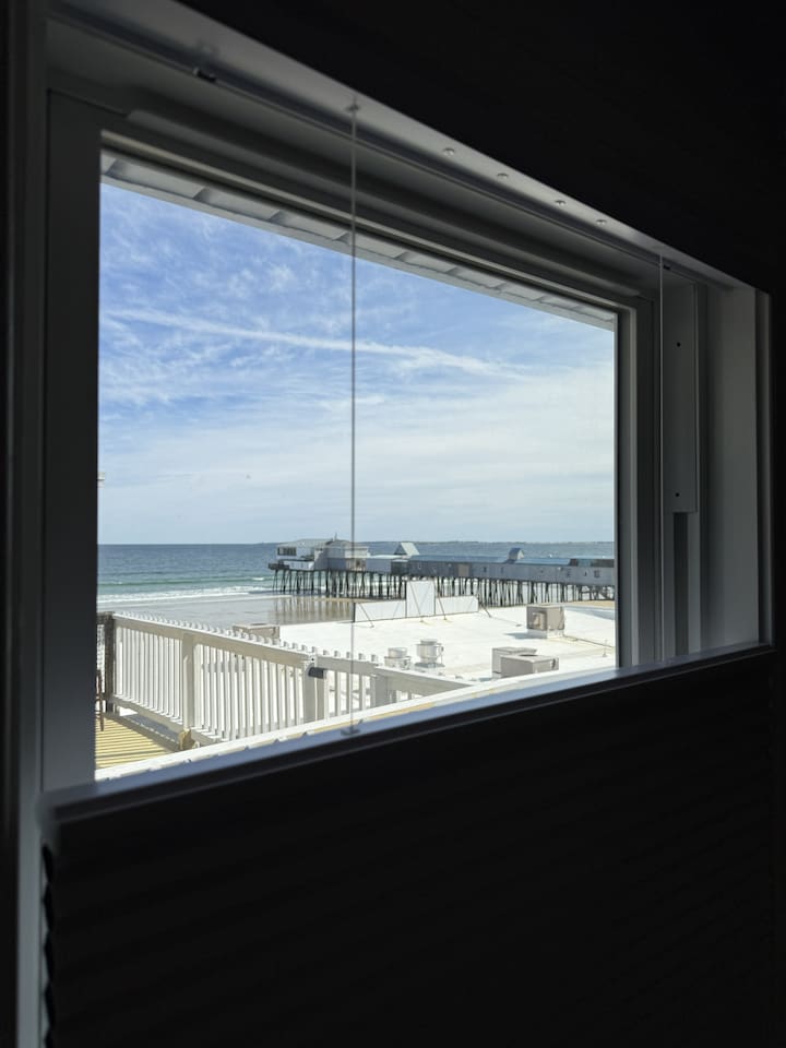 View from Dining Window. Top down, blackout room shades.