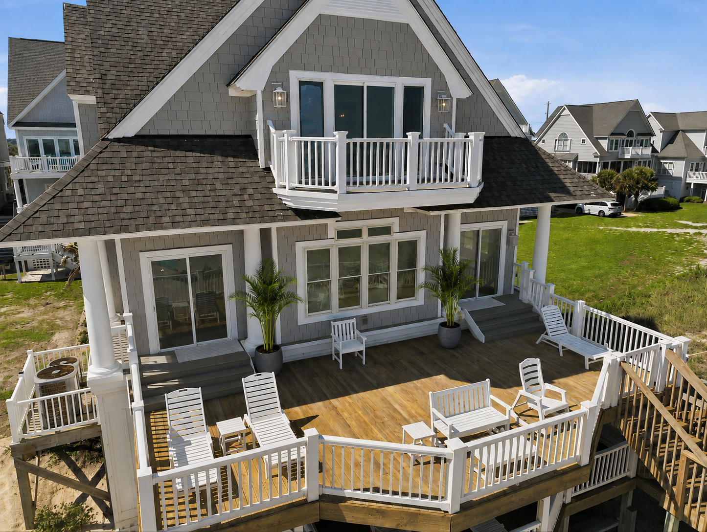 A stunning bird’s-eye view of the deck where ocean breezes, sunshine, and vacation memories come together.