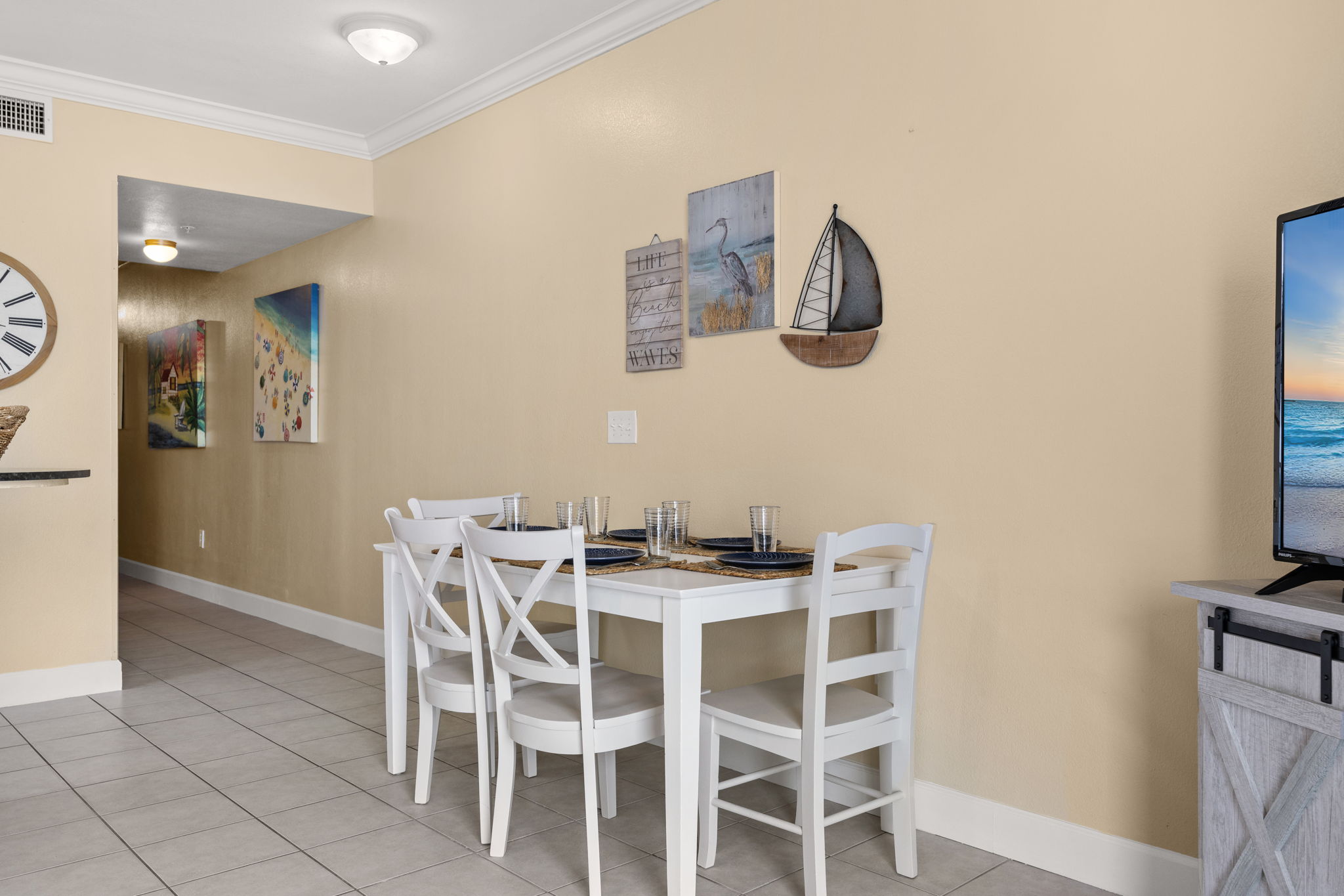 Seat 6 at Dining Table with Butterfly Extender & Bench by Front Door