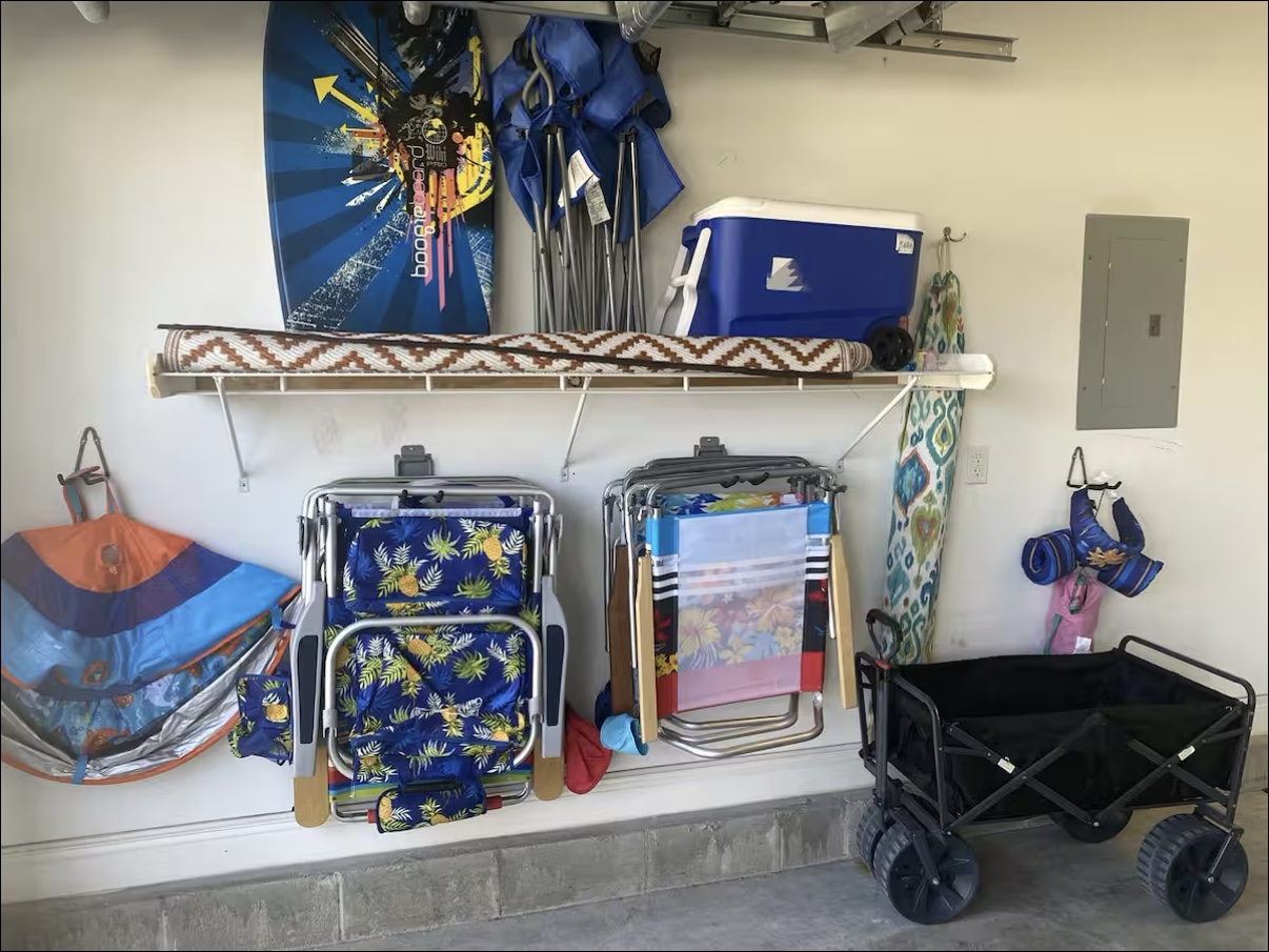 Garage full of beach toys and supplies!!