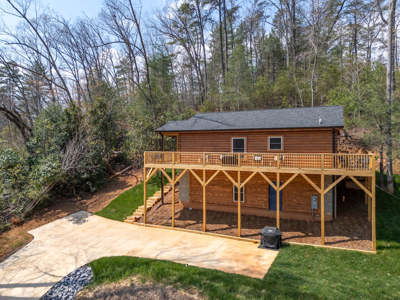 Front drone view of the cabin