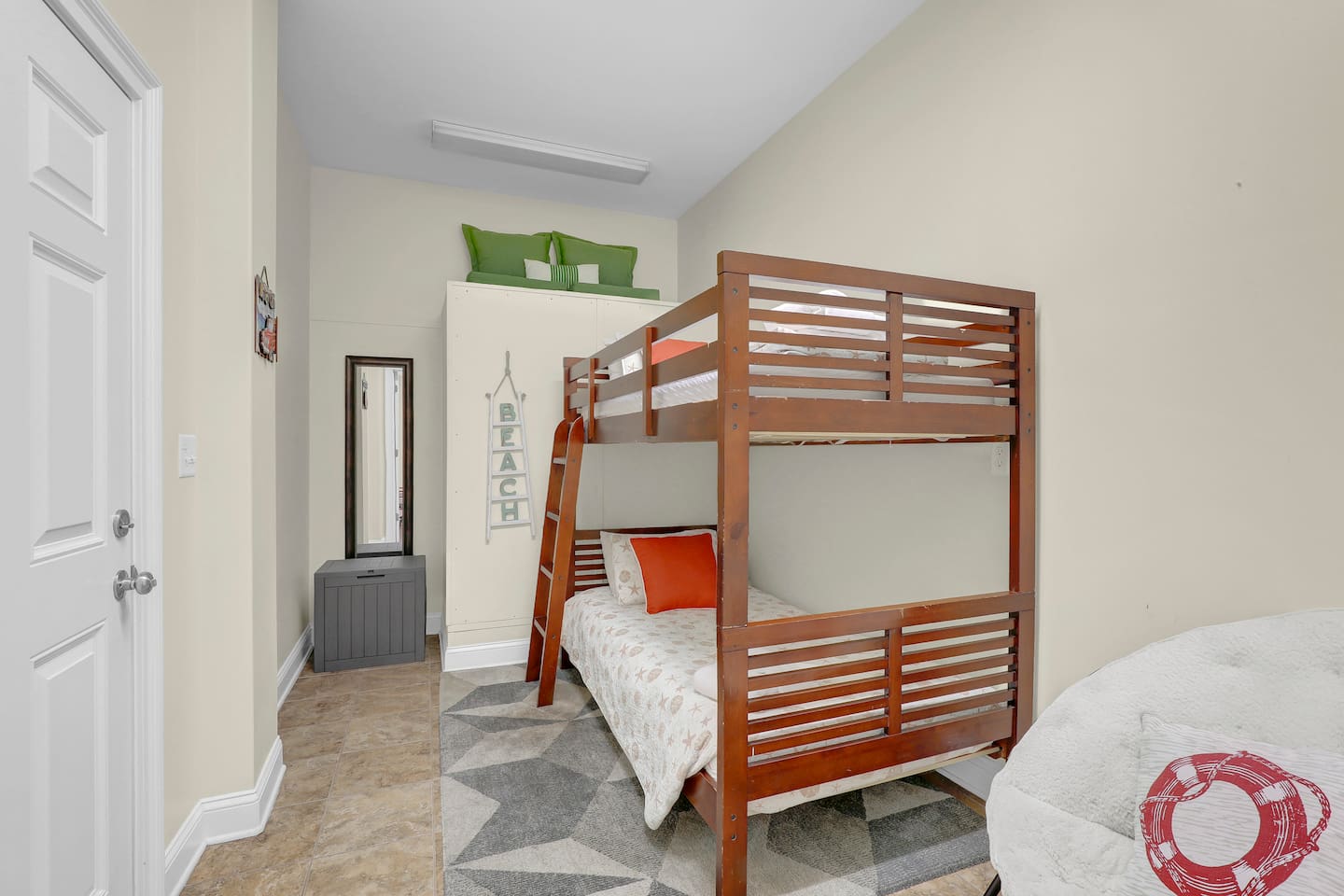 This bedroom is located on the ground level.