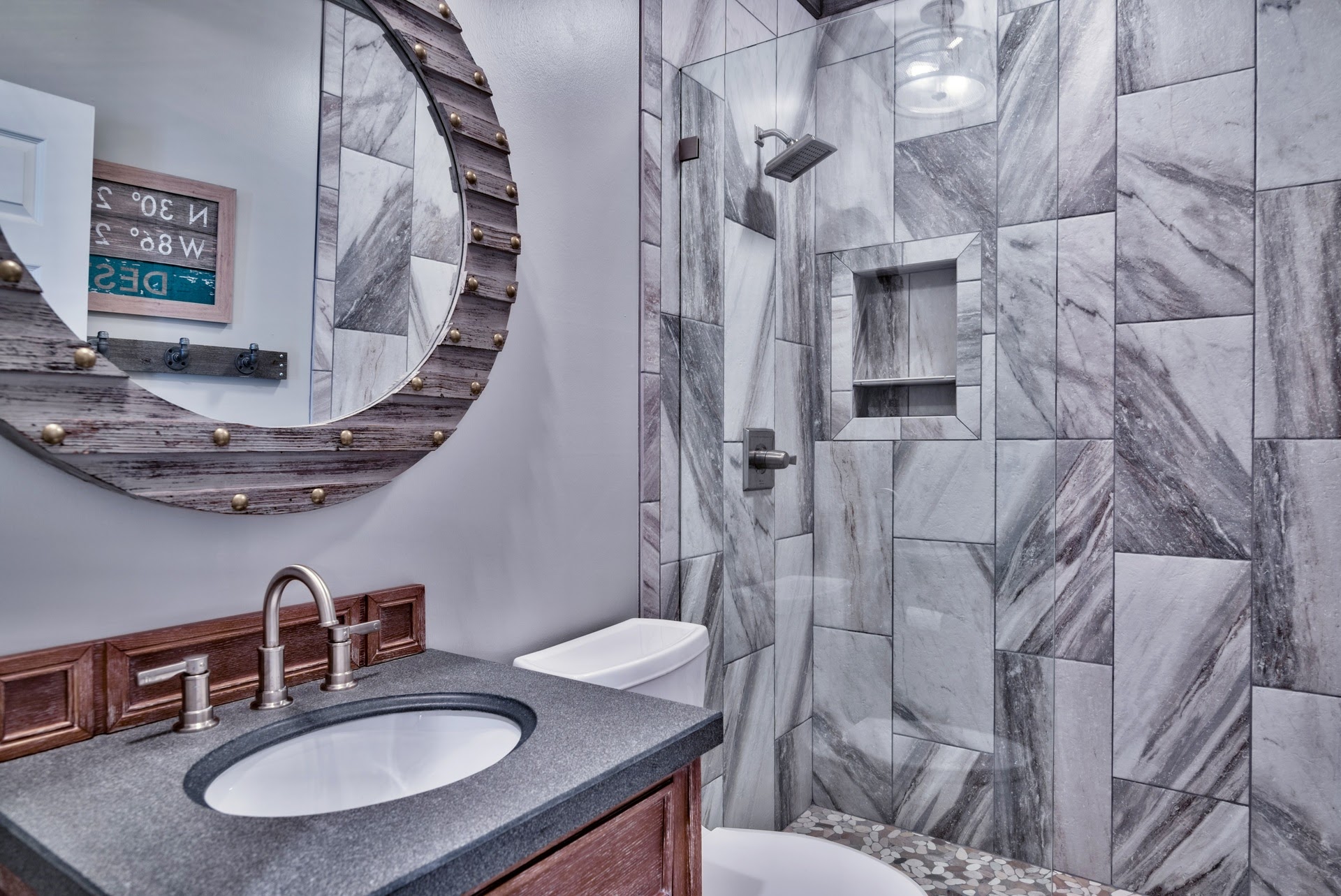 Hall shared bathroom with a walk-in shower