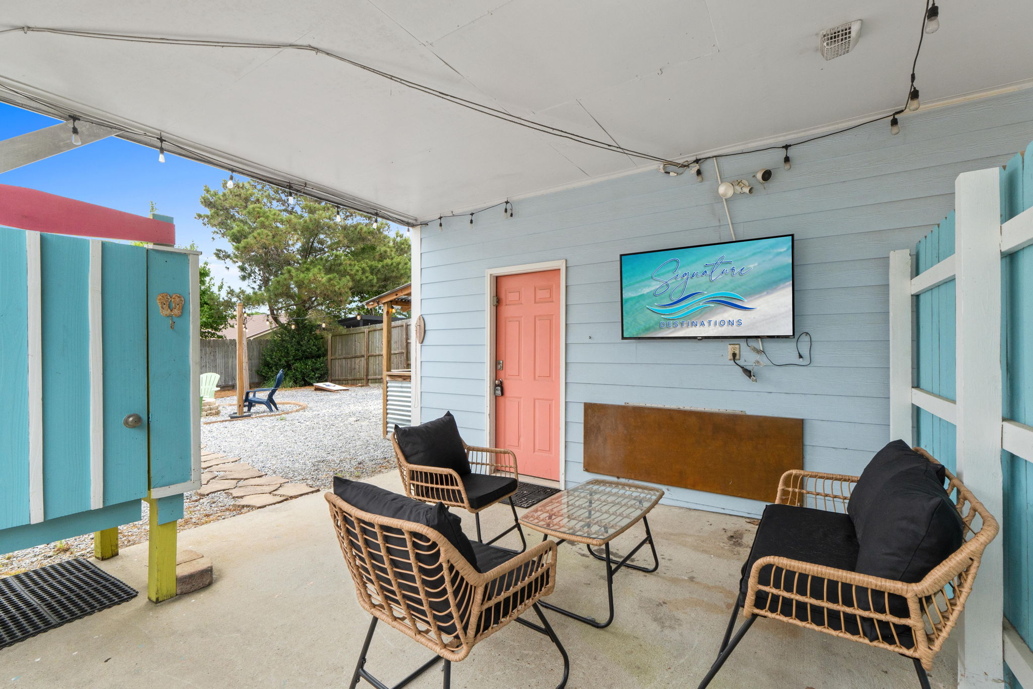 Outdoor seating area with TV