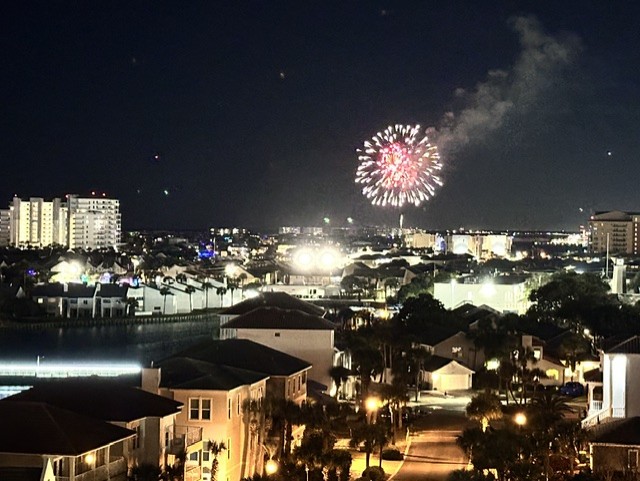 Fireworks visible from the balcony.  Shows are displayed nearly every Saturday night in the Summer.