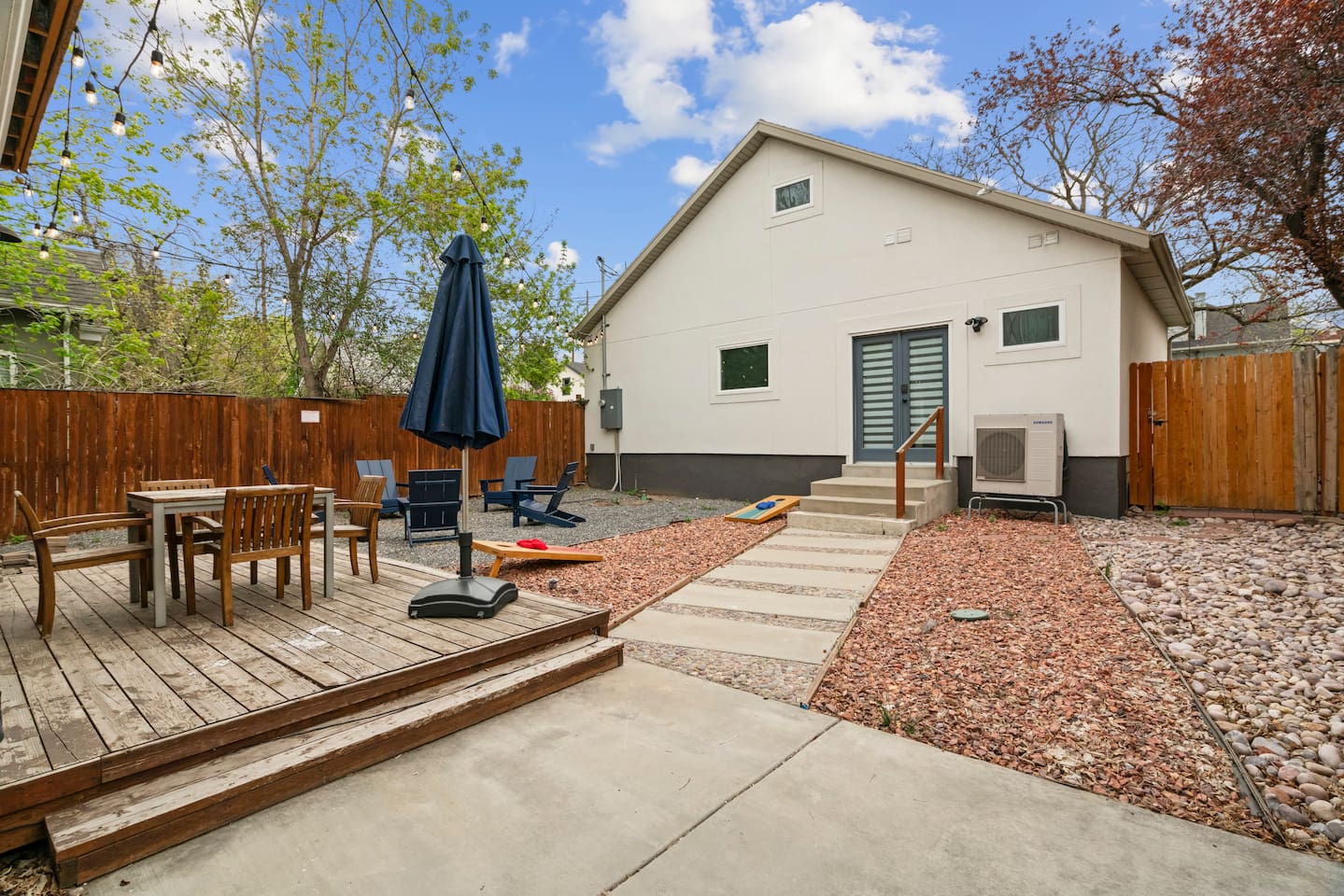 "Shared backyard space is fully fenced in and great for pups." - Caitlyn (March 2024). 

We love hosting your four-legged family members — and we’ve stocked cleanup bags and scoopers to make your pup’s stay as easy as yours.