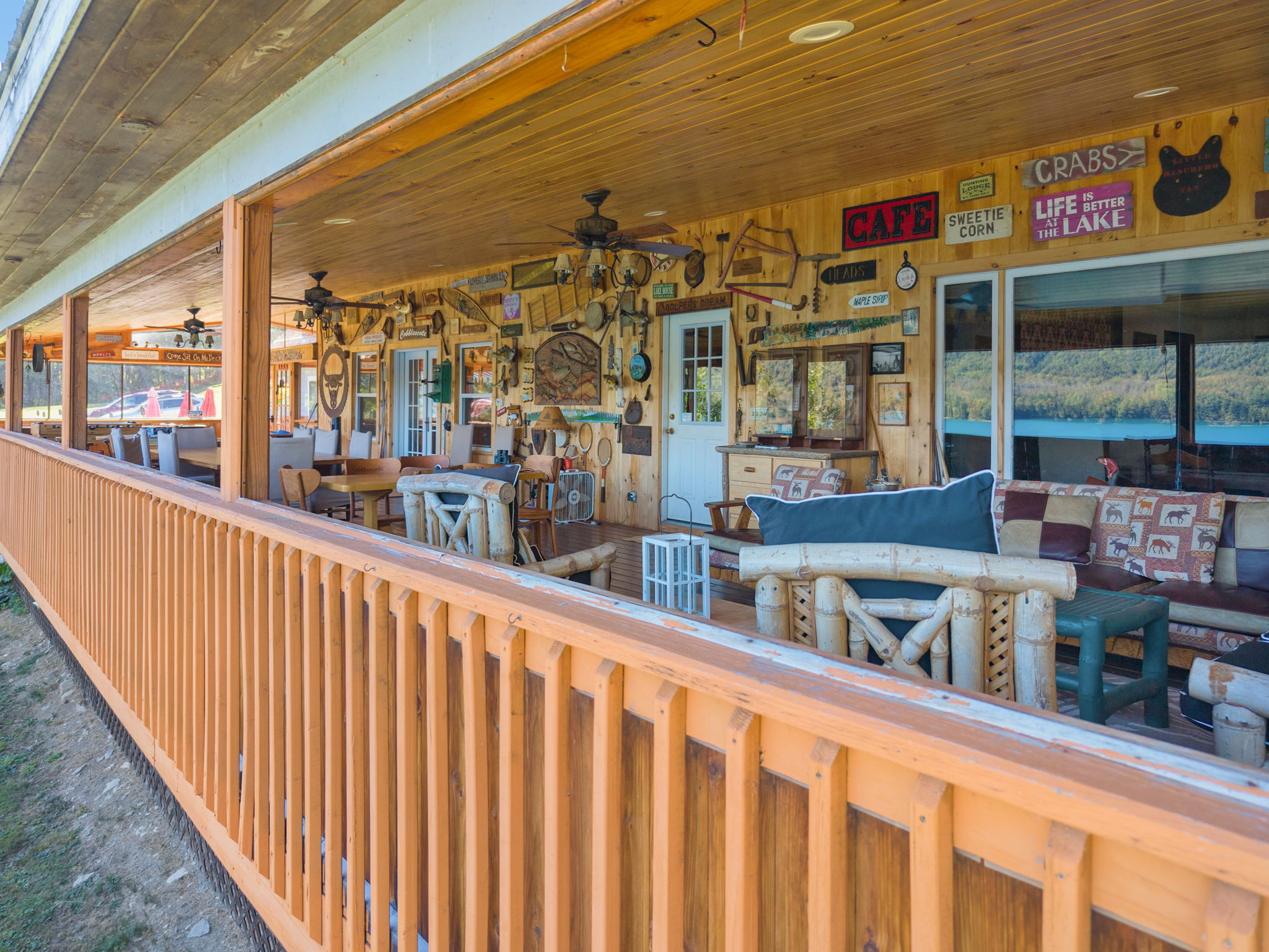 Great lake views from the covered porch at The Lodge