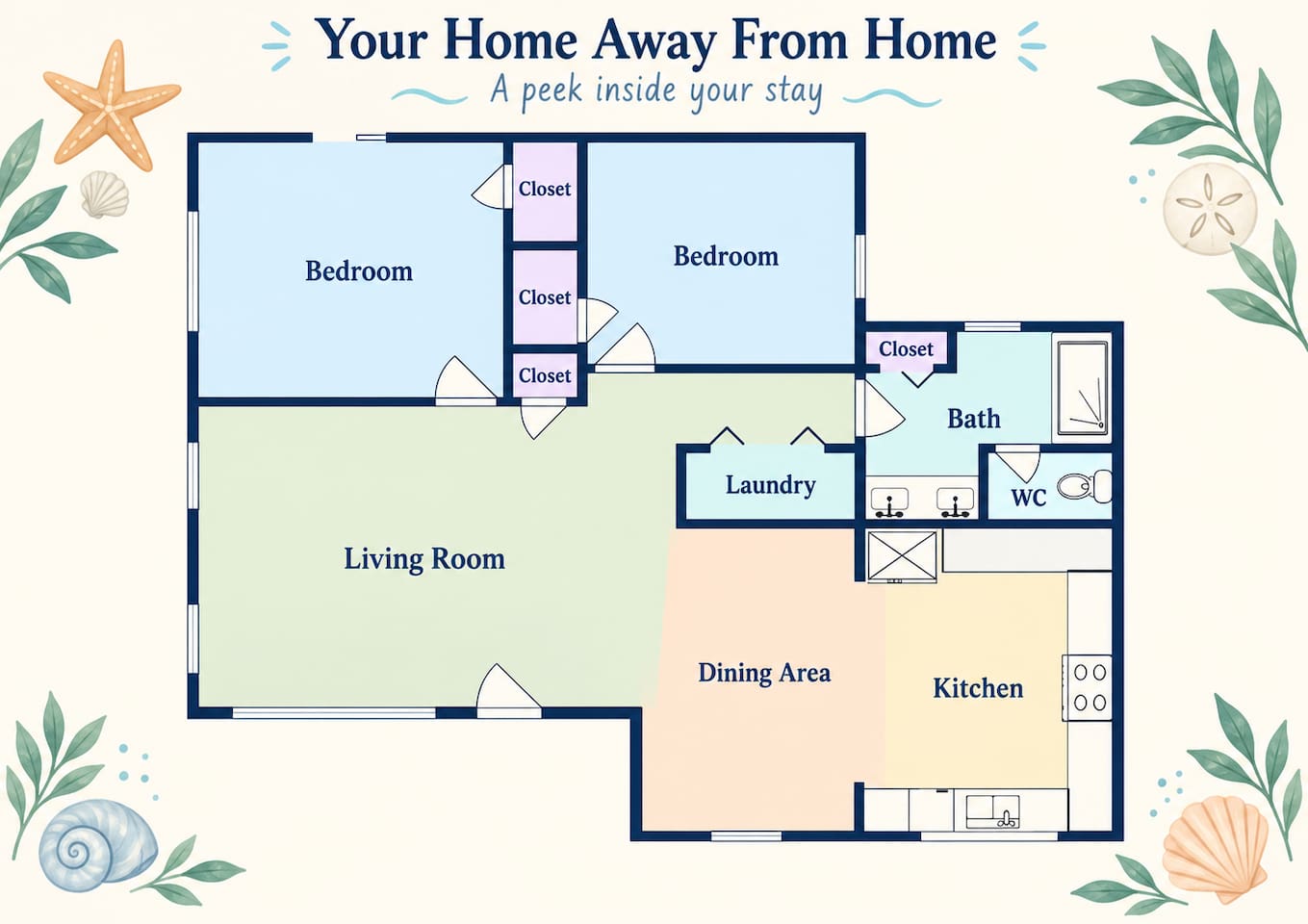 Layout Overview: Discover your perfect getaway with spacious rooms and ample storage!