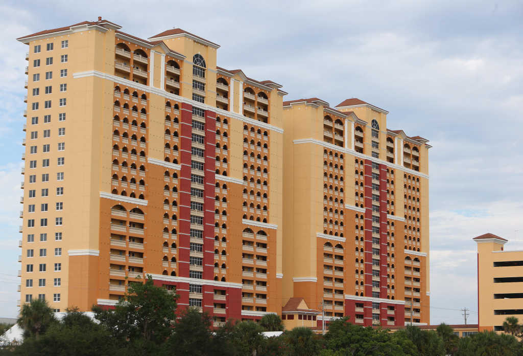 Street view of the East tower at Calypso Resort in Panama CIty Beach