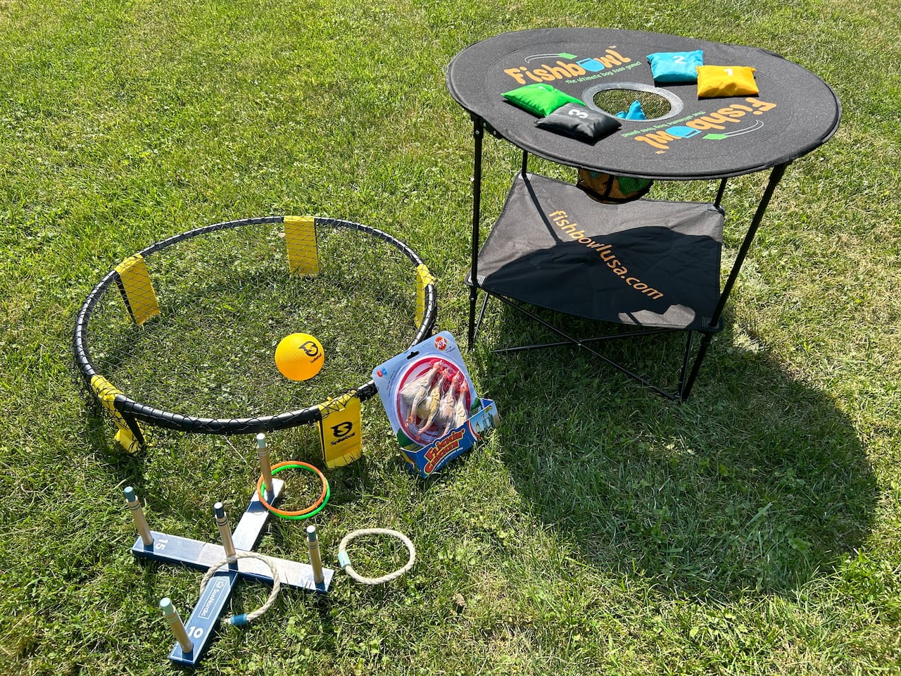 Get creative with the beanbag game of Fishbowl, have some laughs while trying to keep the rubber Flicken Chickens from not bouncing off their target, get a workout playing Spikeball and see how skilled you are at throwing a ring at a target. 