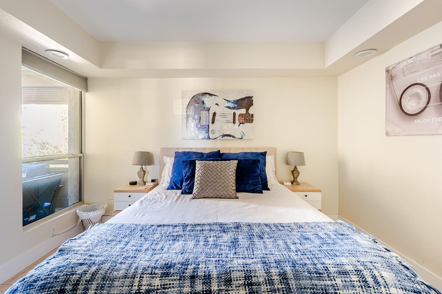 Enjoy a peaceful night's sleep in the comfortable queen bed. 