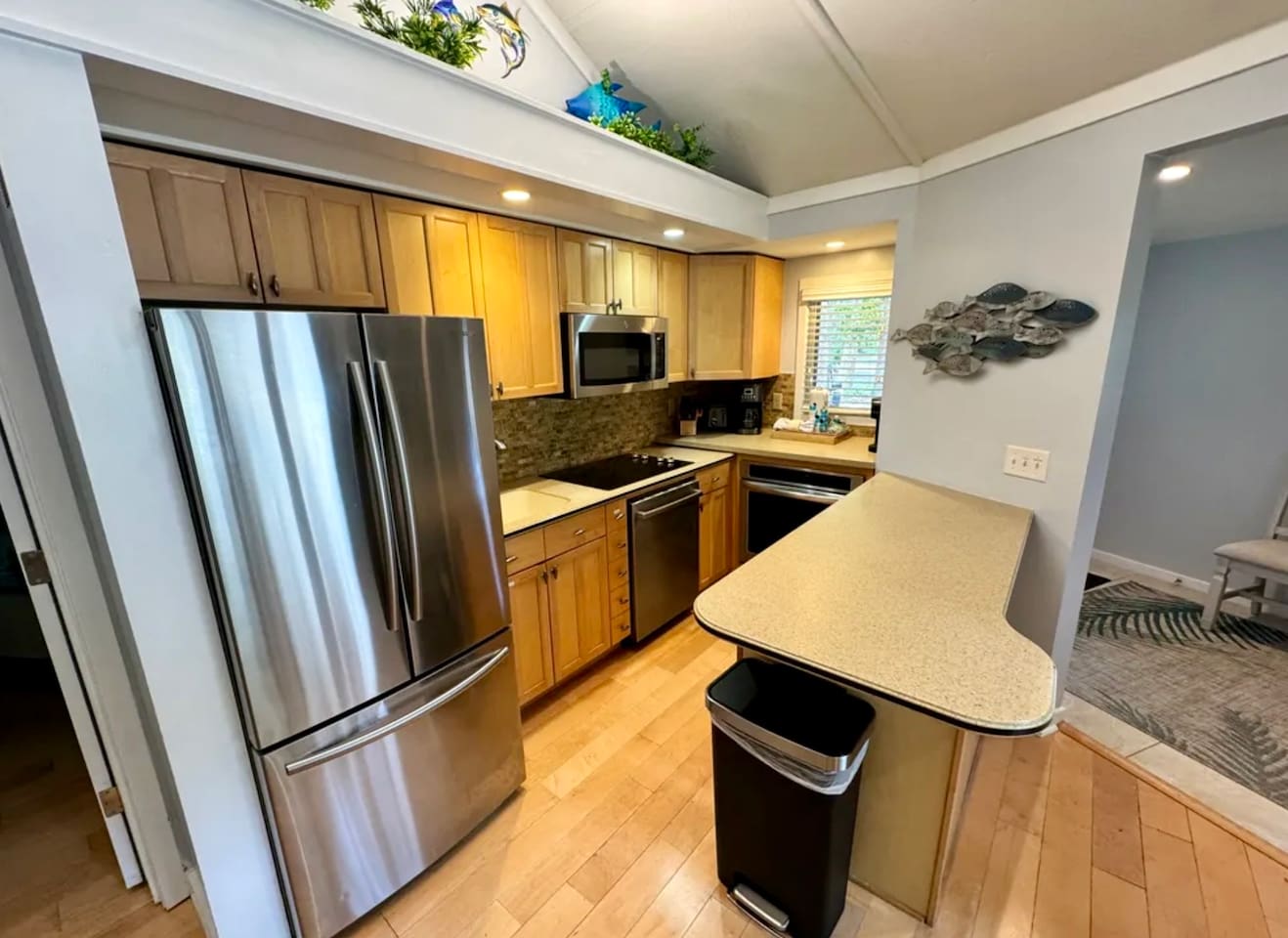 Kitchen with stainless steel appliances