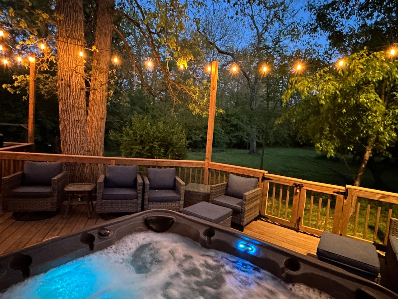 View from the hot tub at night.