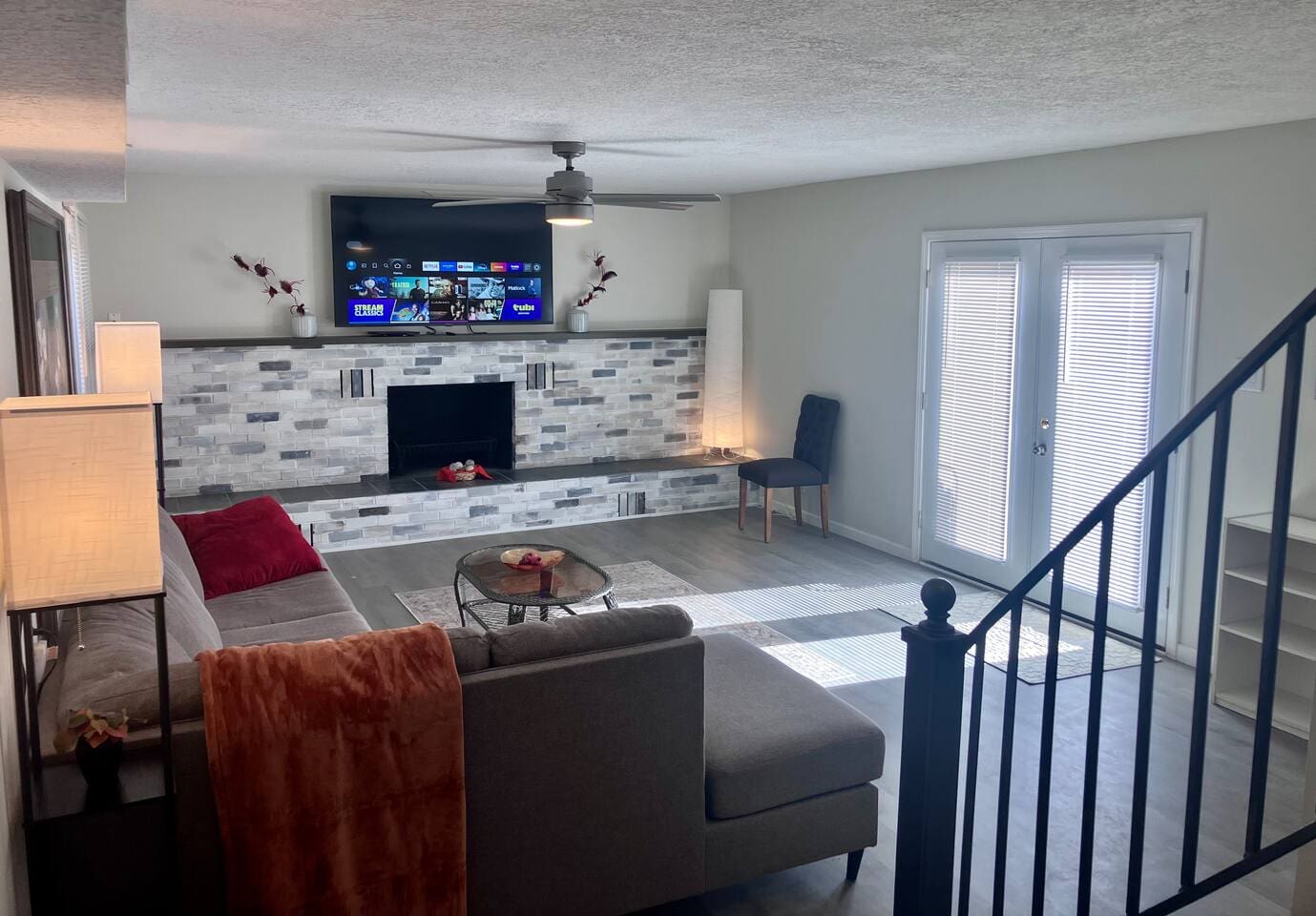 Call it a den or a living room; either way you can chill! Opens out to back yard. (No landscape out there yet). Extra beds and sleeping space available- just ask us. 