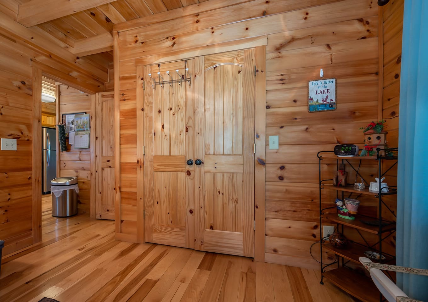 Full size closet with extra blankets and pillows
