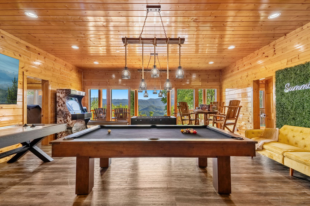 Pool table, arcade, air hockey, and a picture-worthy lounge&mdash;all framed by breathtaking Smoky Mountain views.