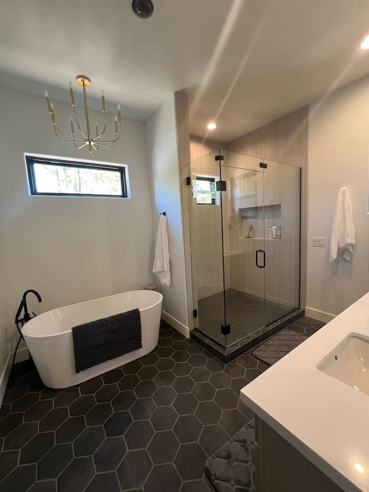 Soaking tub and step-in shower