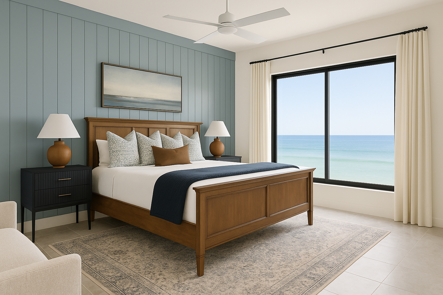 Wake up to ocean breezes and step outside for coffee or evening wine — this primary suite feels like a private retreat.