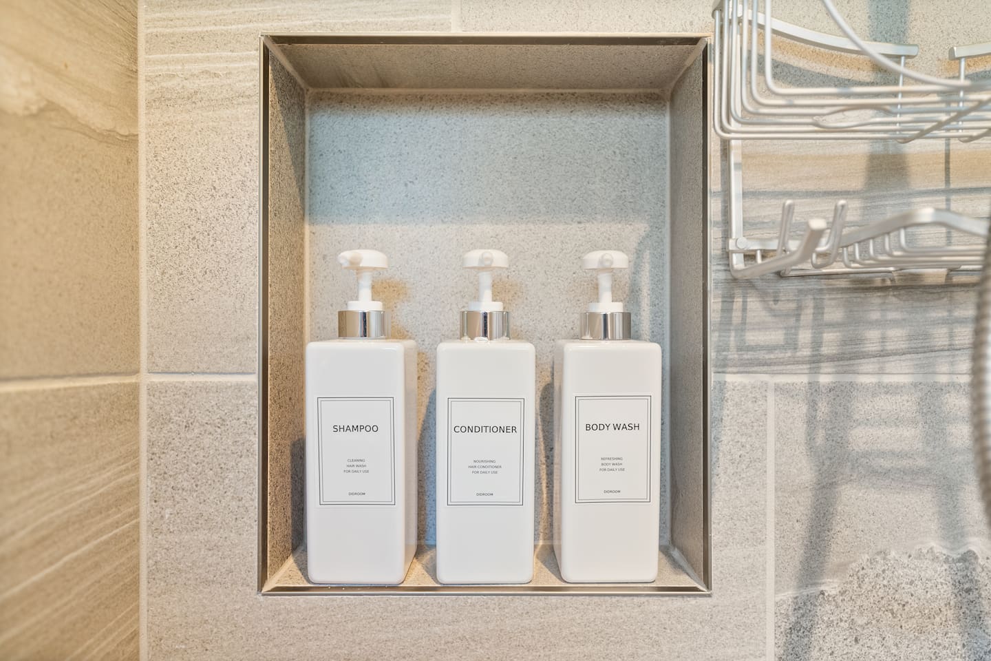 Complimentary shampoo, conditioner and body wash for your convenience!