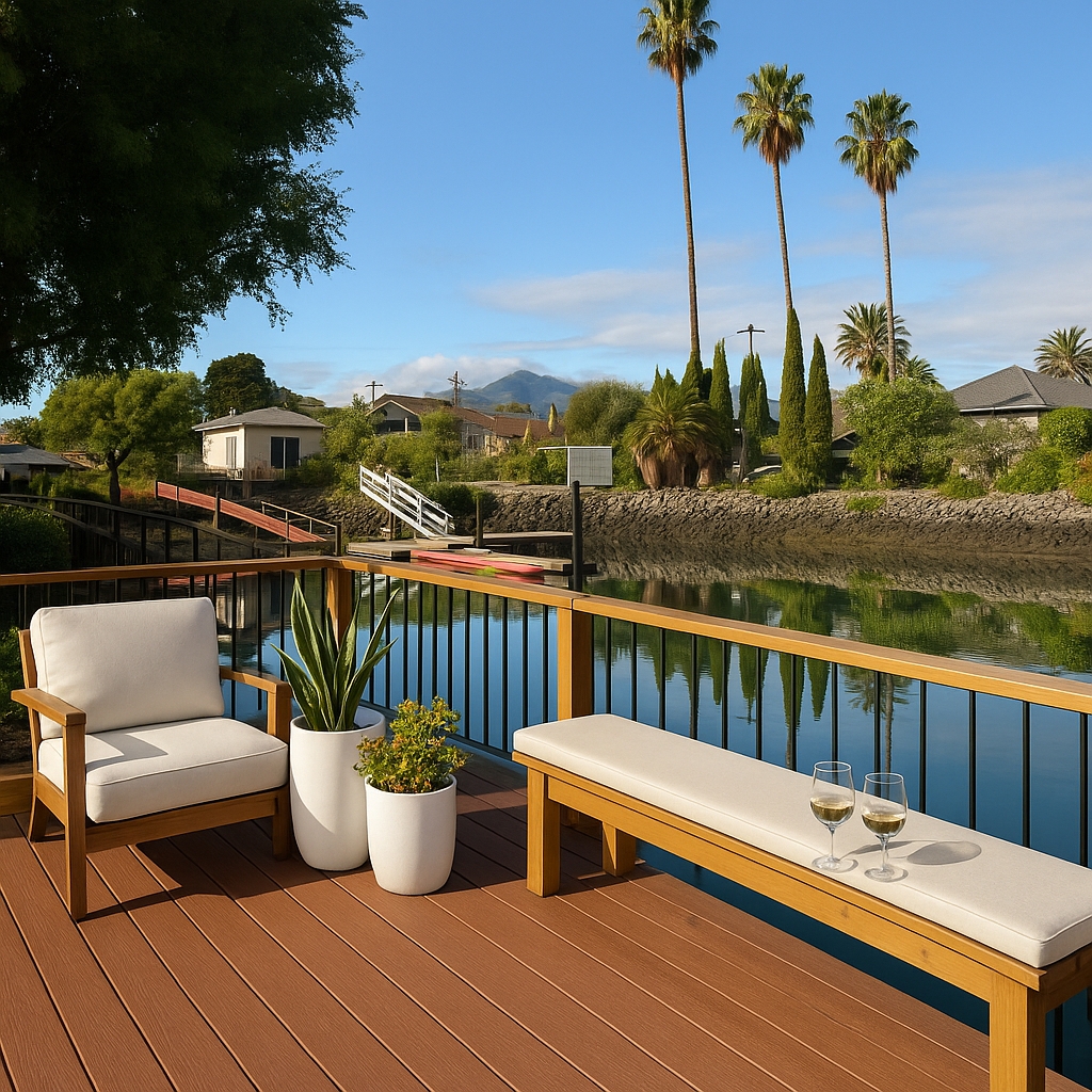 Patio with view of Mt Tamalpas in distance. 