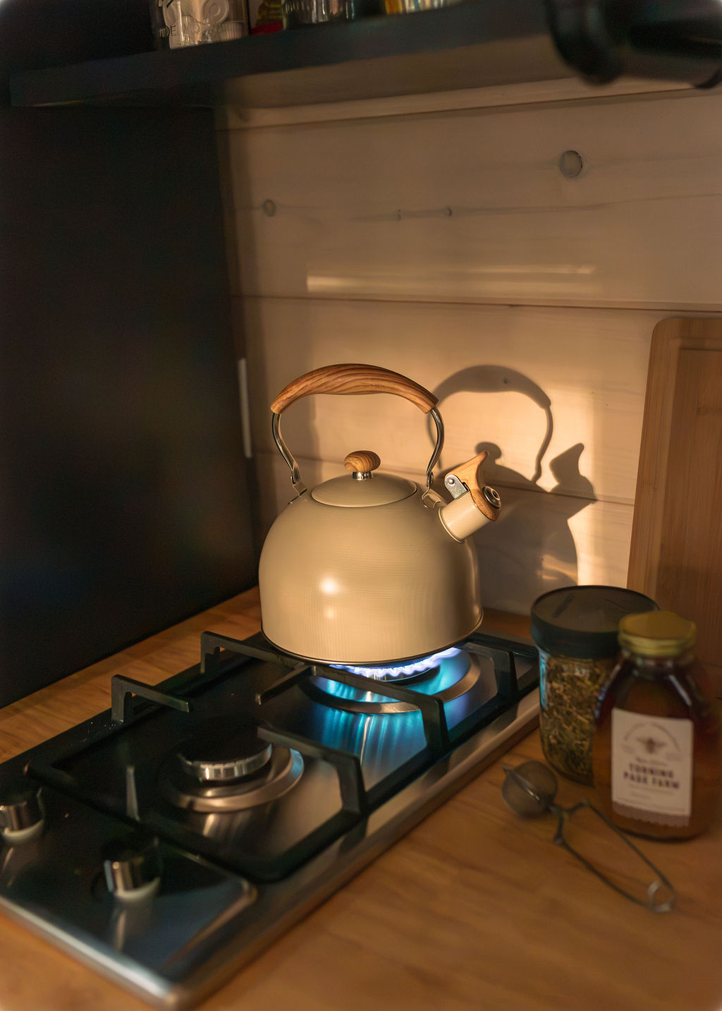 2 burner propane stove, skillets and pots provided