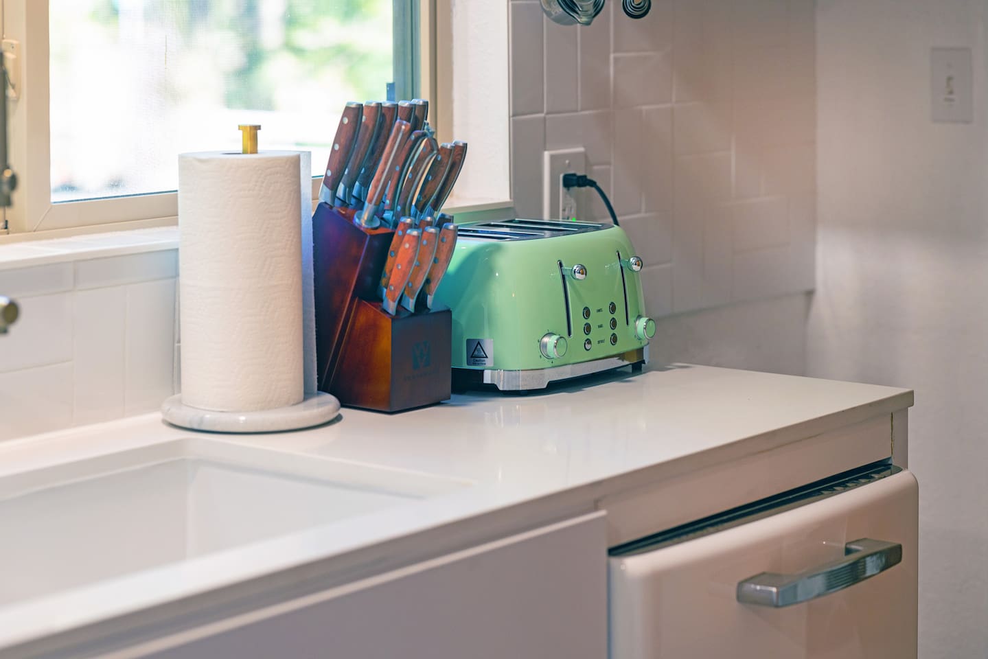Most of anything you'd find at your home, you'll find in ours. Toasters, coffee maker, utensils, and even seasonings.