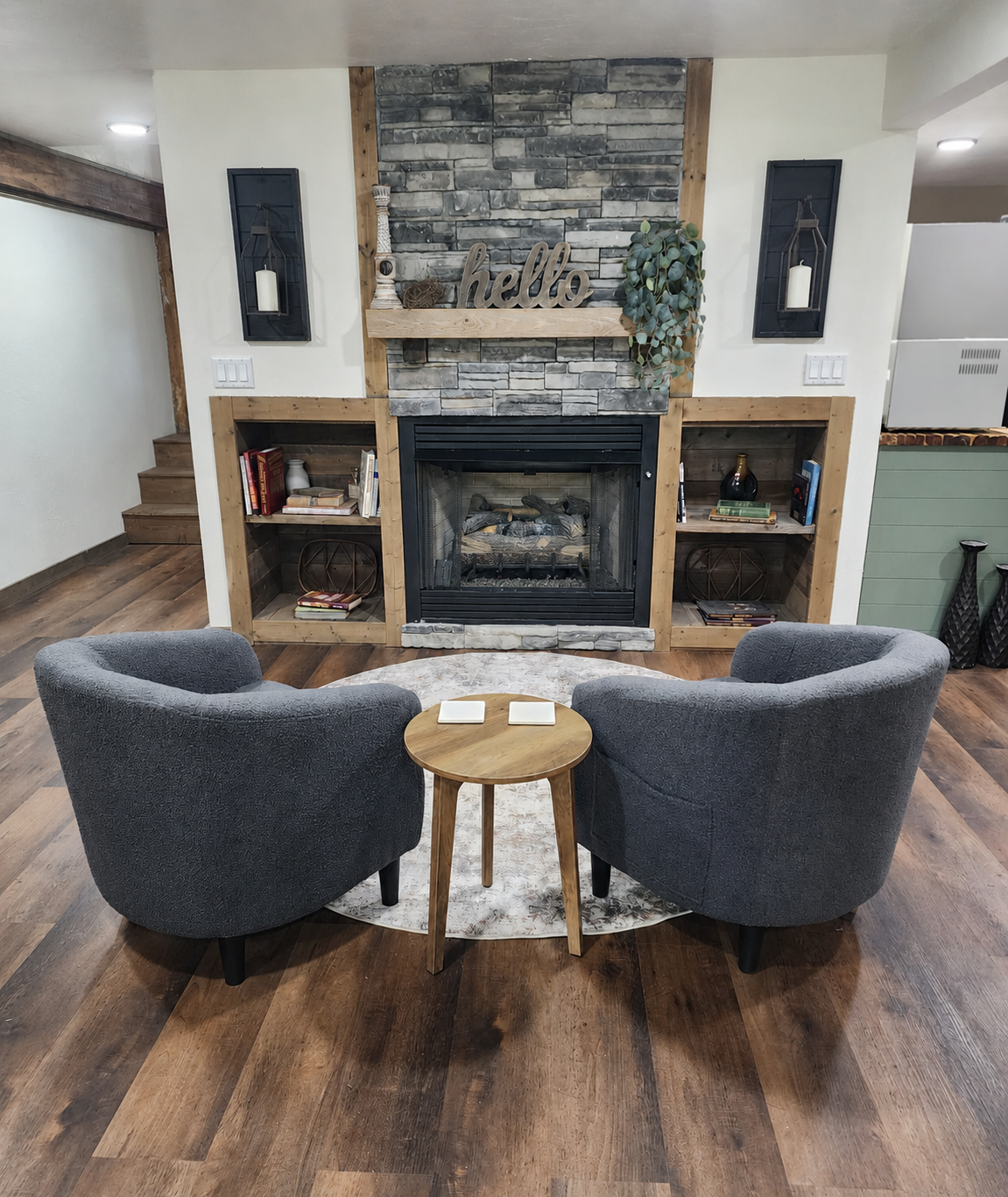 Seating in front of the fireplace