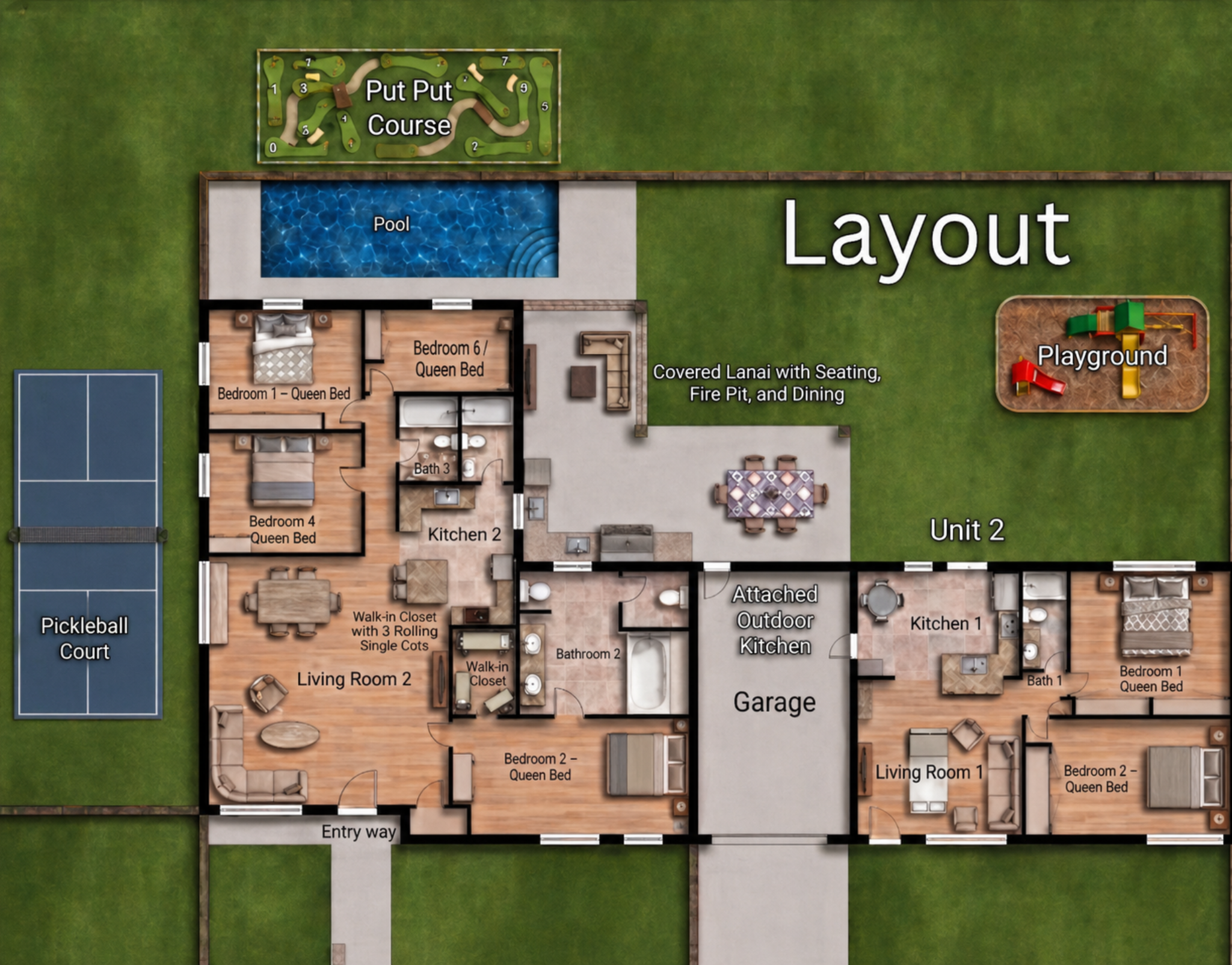 Layout of 2 units and backyard