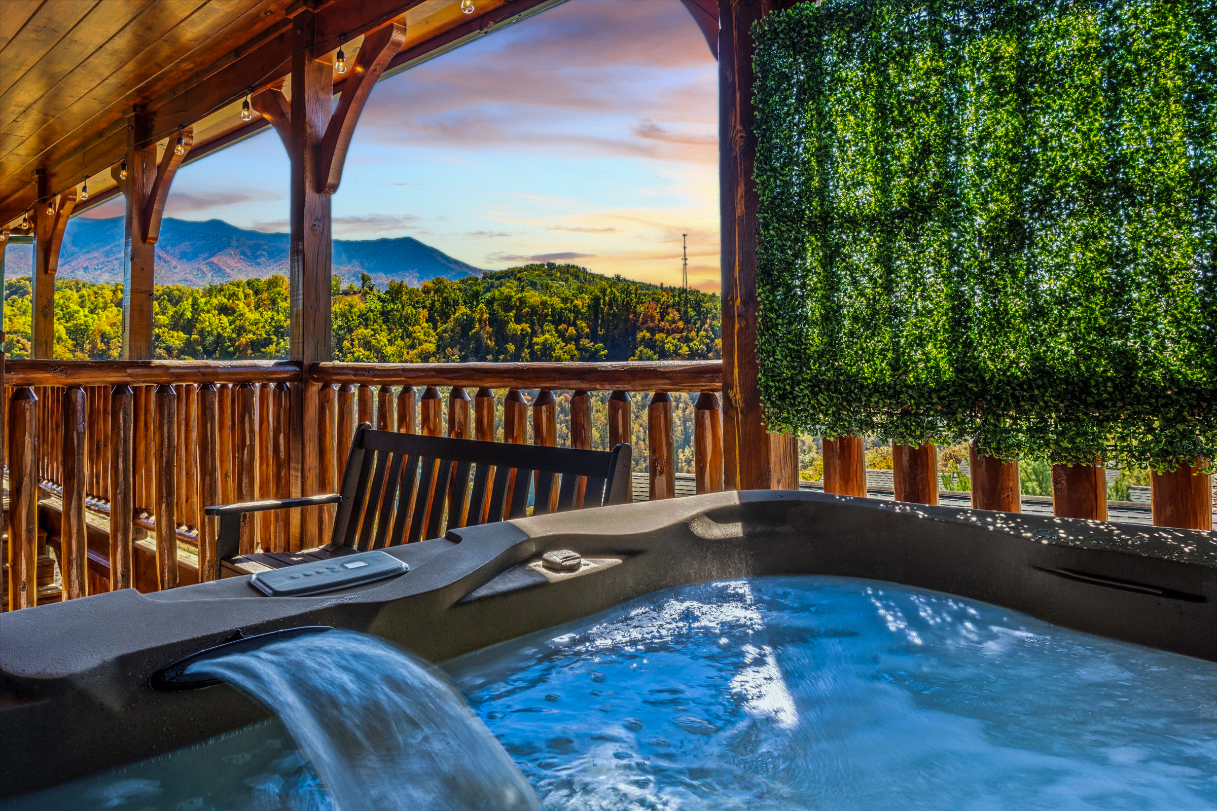 Soak in the gorgeous views from the hot tub on the top deck...