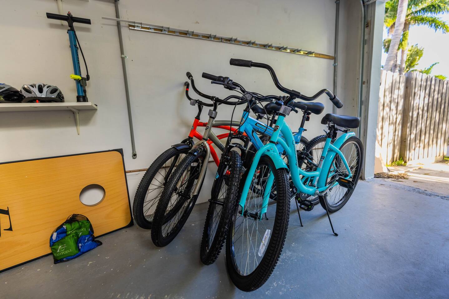The garage houses the washer & dryer and all the detergents you need. It also has 4 new beach cruisers, helmets, bike combination locks, 6 beach chairs, beach umbrella and cooler for the beach.