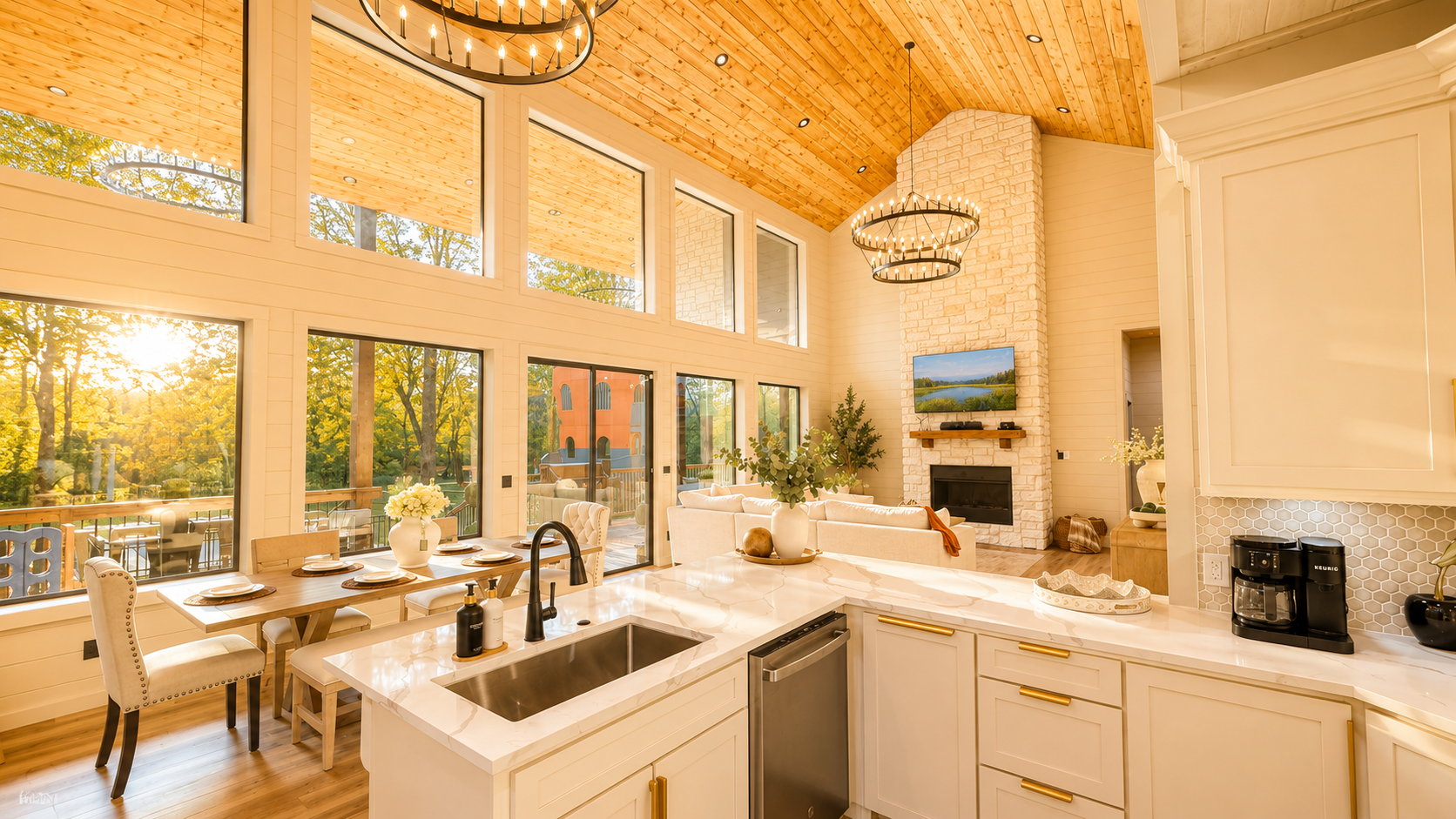Open Concept Kitchen-Dining: Stunning views paired with elegant decor for unforgettable gatherings!