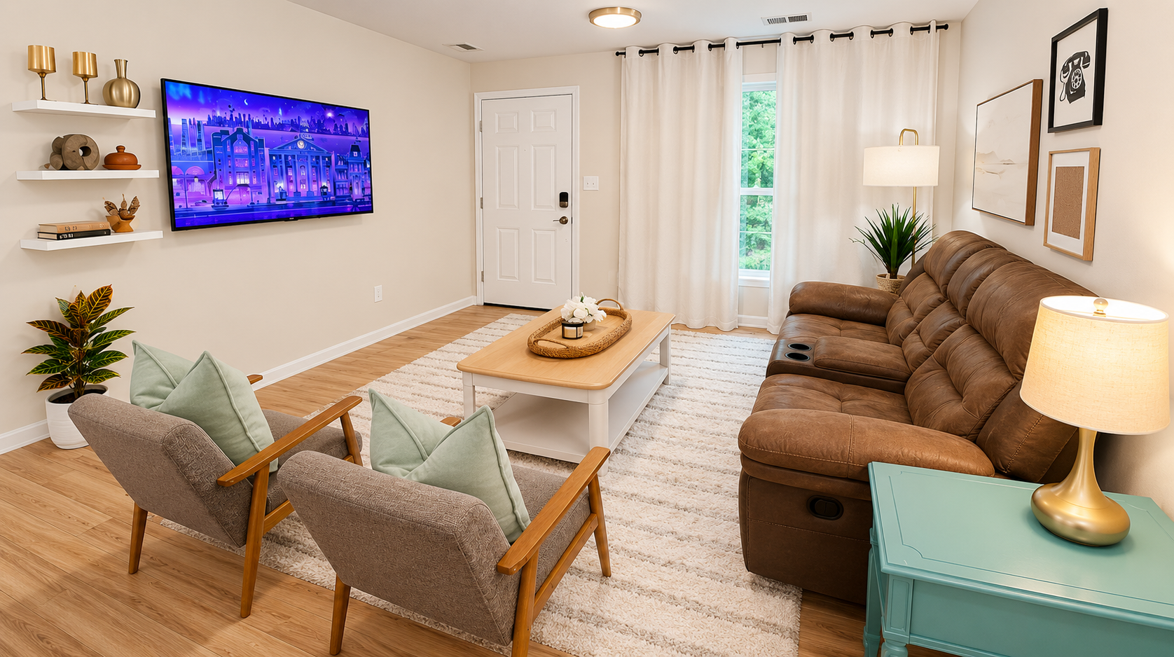 Kick back and watch your favorite shows in this inviting living room.