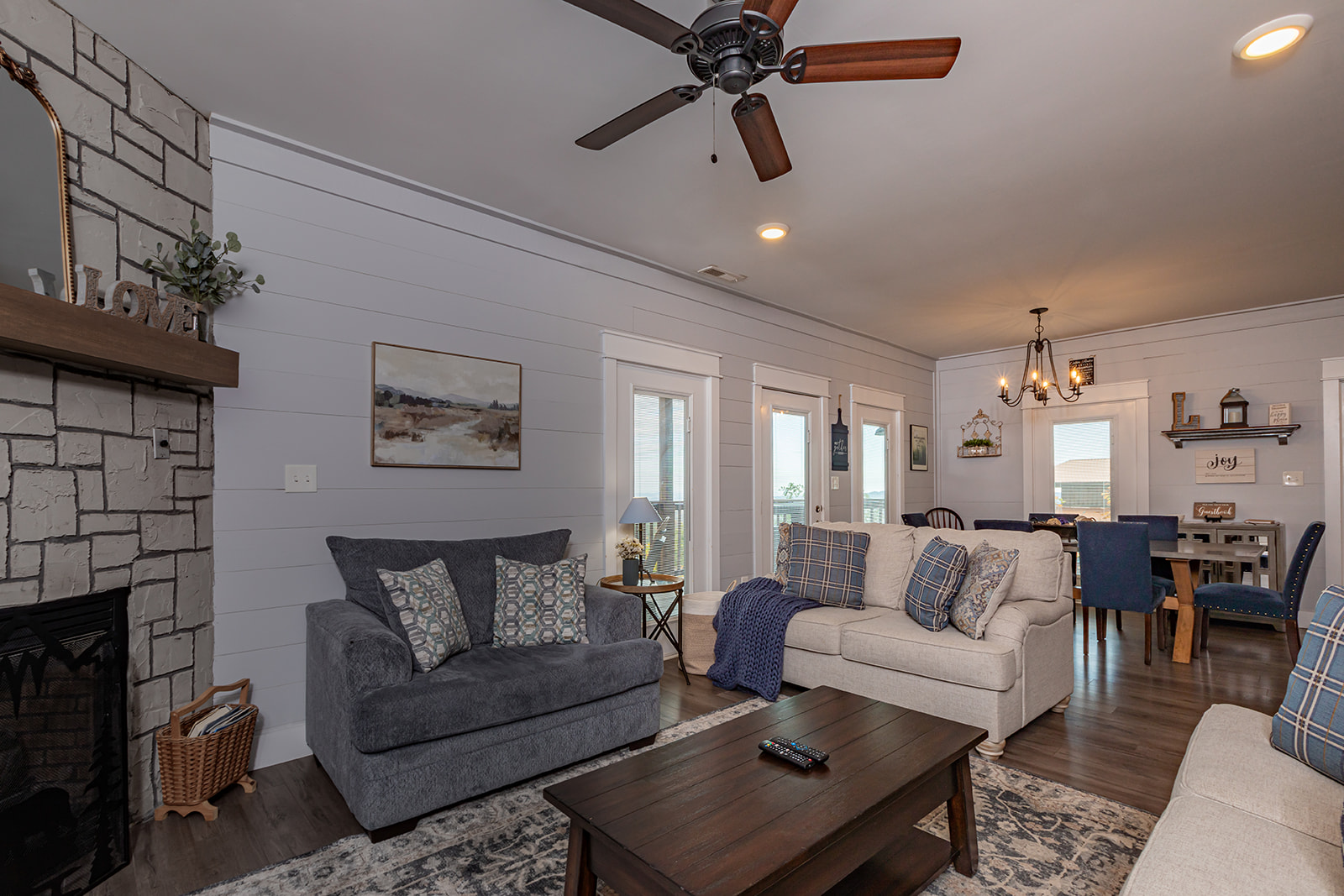 Living room with dining in background