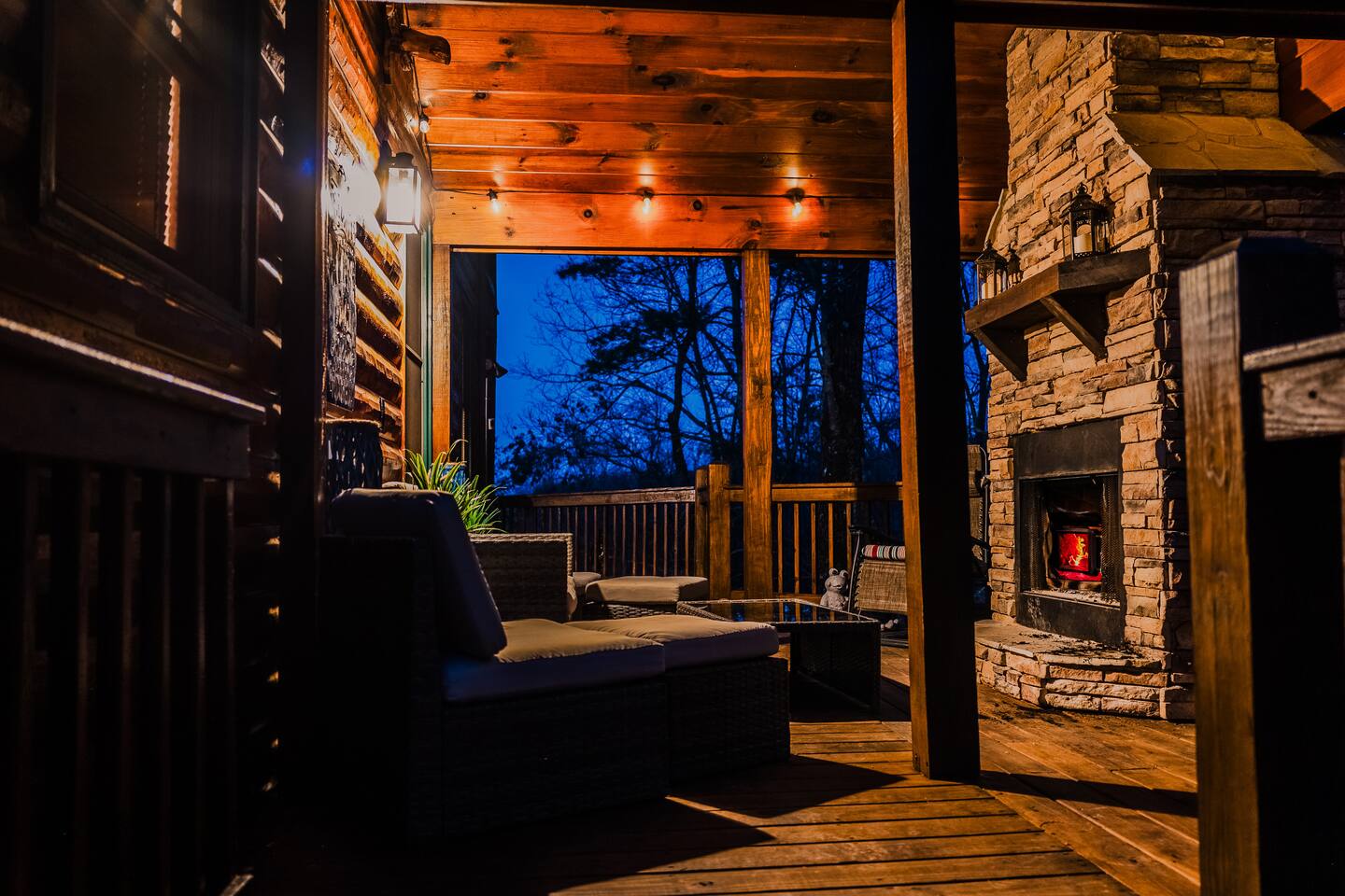 Outdoor fireplace to gather around and enjoy the mountain air.