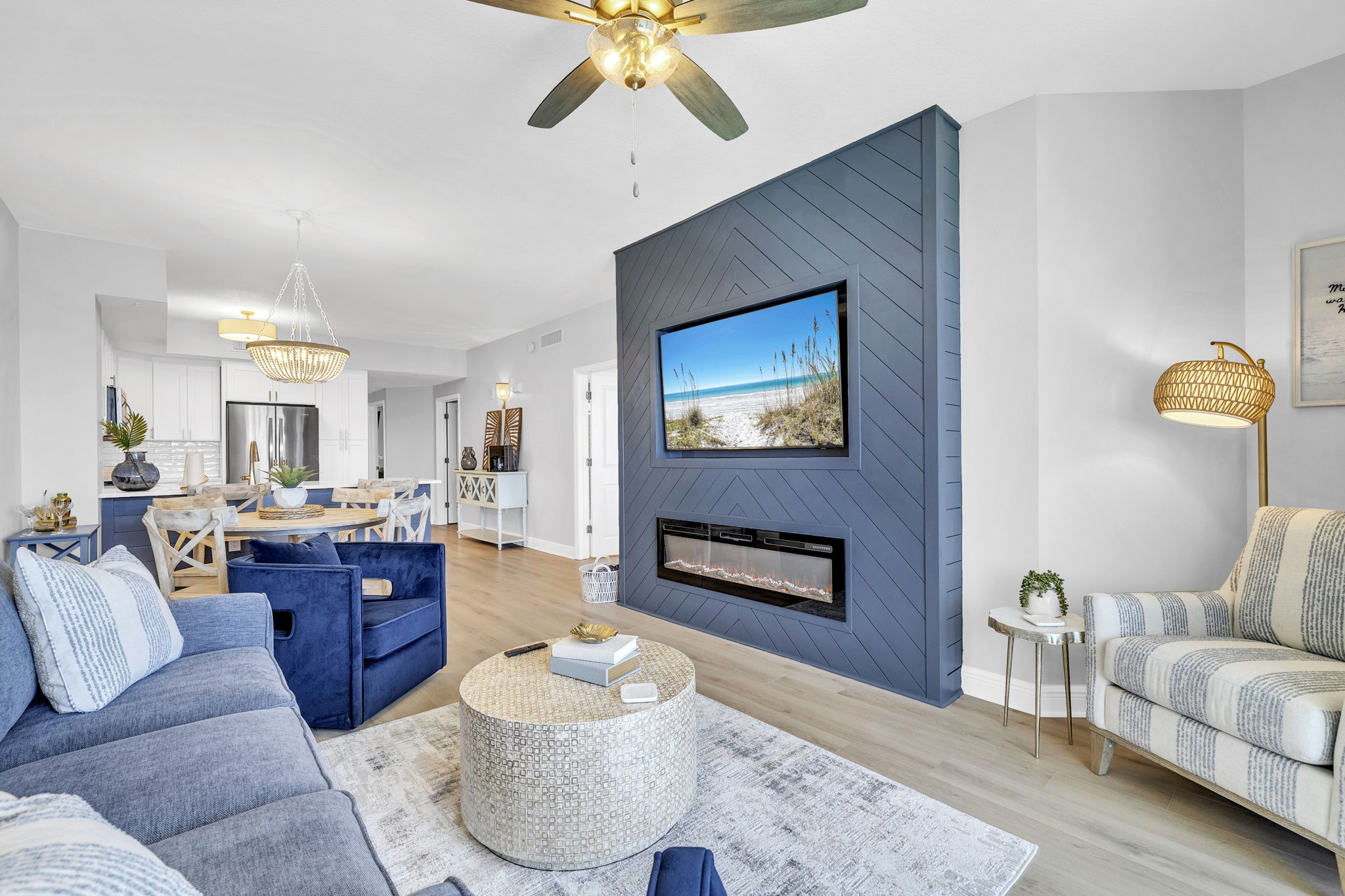 Bright, open, and beautifully styled—this coastal living space is perfect for relaxing, gathering, and making memories after a day in the sun.