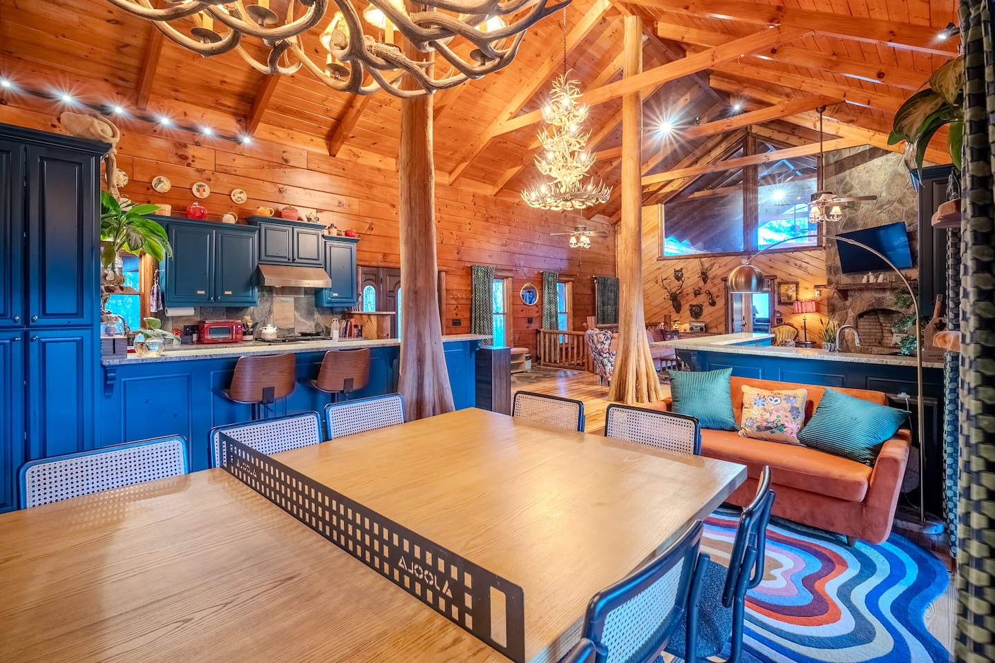 Dining table/ping pong table with cozy nook, nest to kitchen and bar