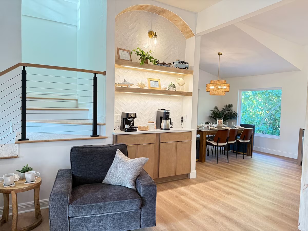 Enjoy a gourmet coffee from the beautiful custom coffee nook