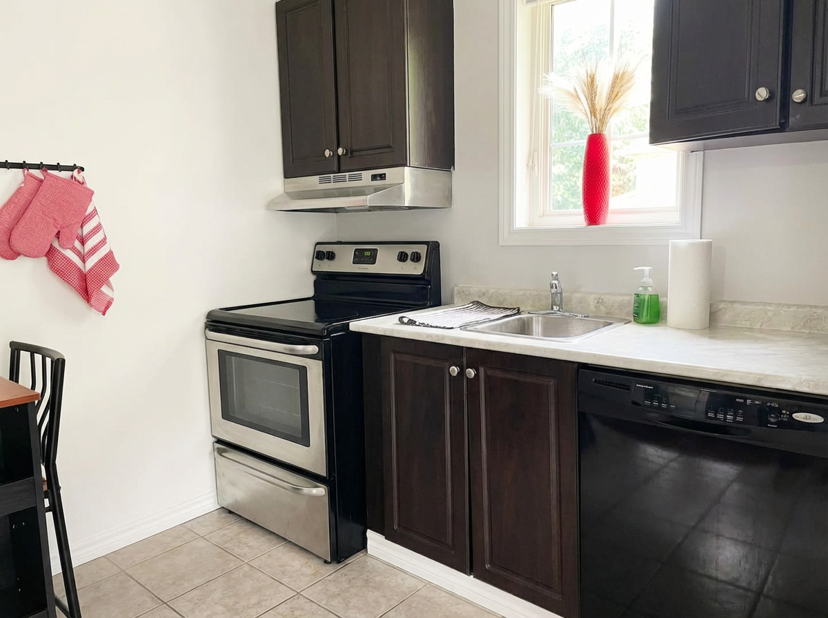 Kitchen full sized stove  and dishwasher