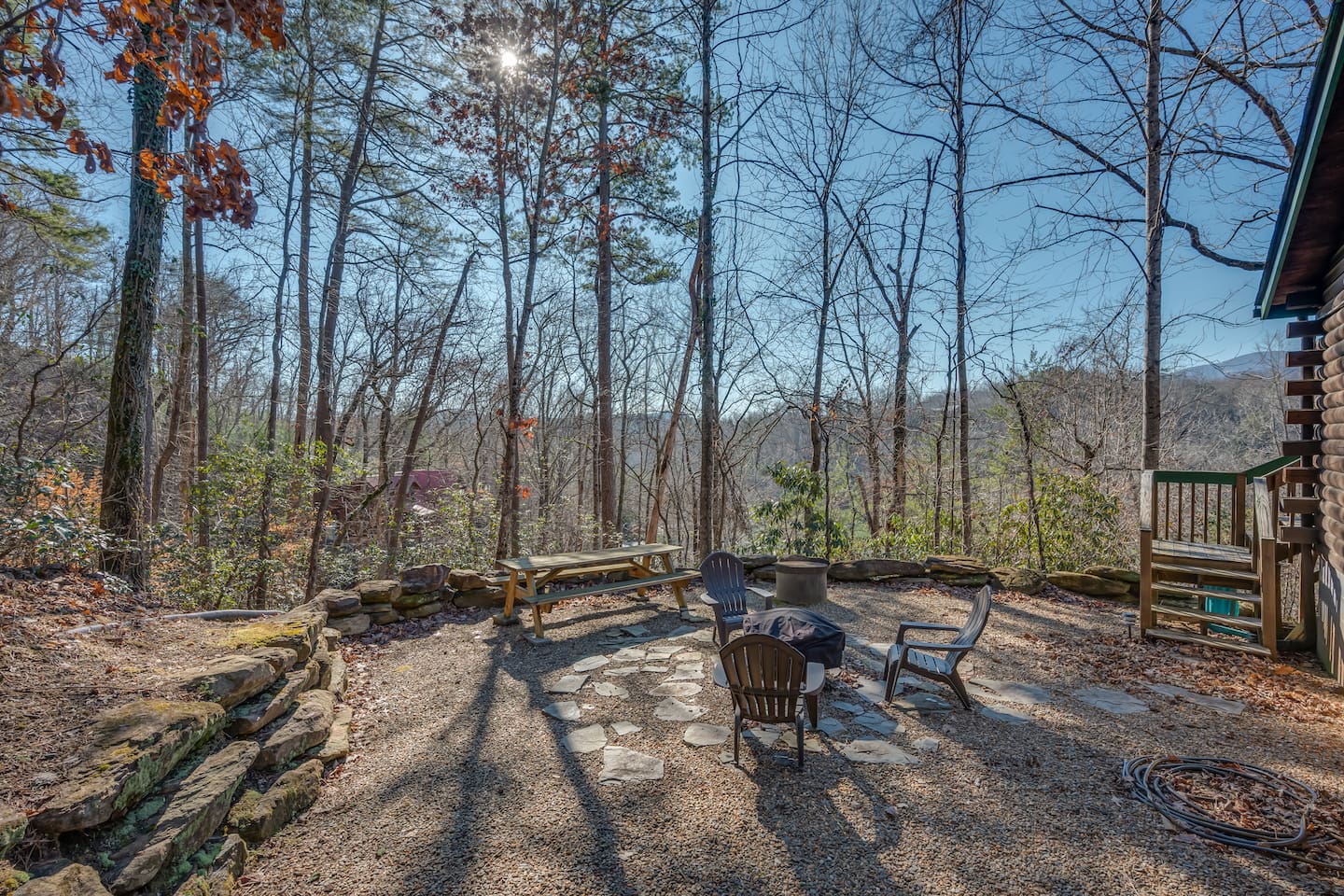 Outside firepit area of the cabin