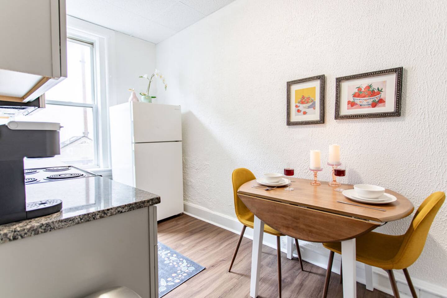 Cozy dining area for two, perfect for intimate meals or casual gatherings.



