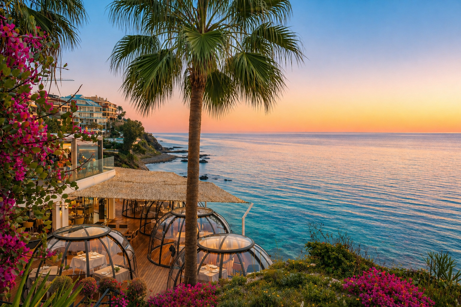 Las Yucas Beach Club, Benalmádena – One of Benalmádena’s most iconic seaside spots, perfect for sunset drinks and Mediterranean dining by the sea.