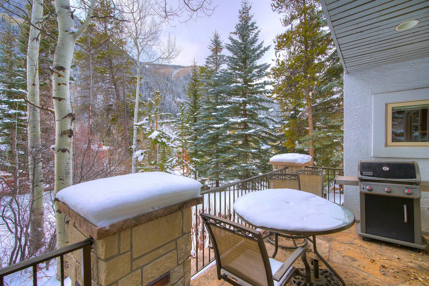Private back patio — mountain air, morning coffee, and a gas grill for après