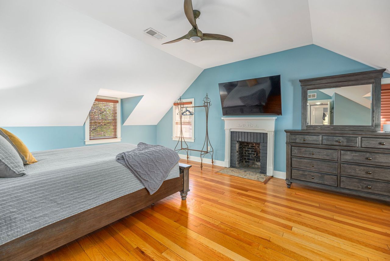 One of two large upstairs bedrooms