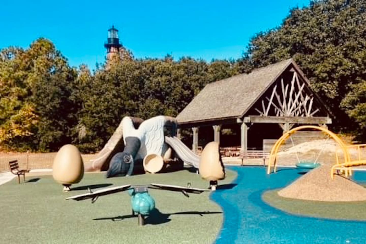 New playground in Historic Corolla park directly across from the Beach Club at Whalehead.