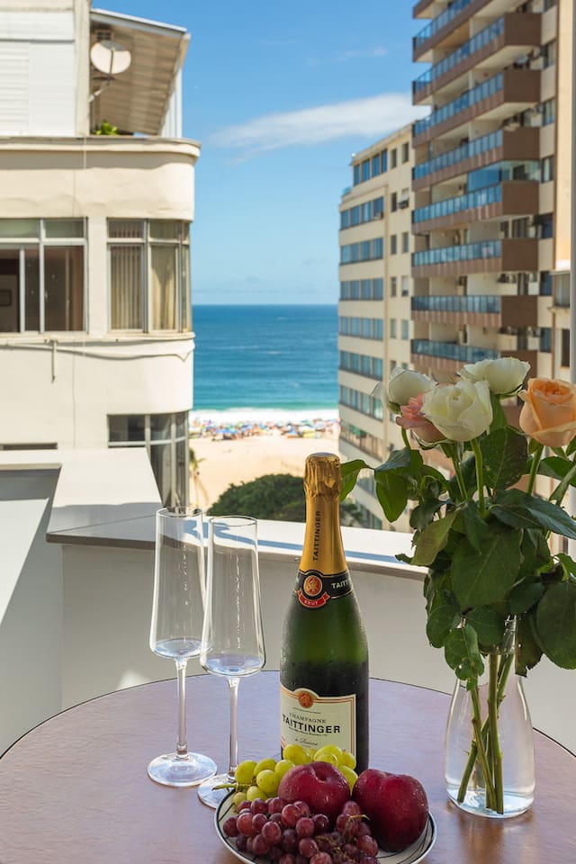 Small view of beach from large terrace.  Only steps to Copacabana beach!
