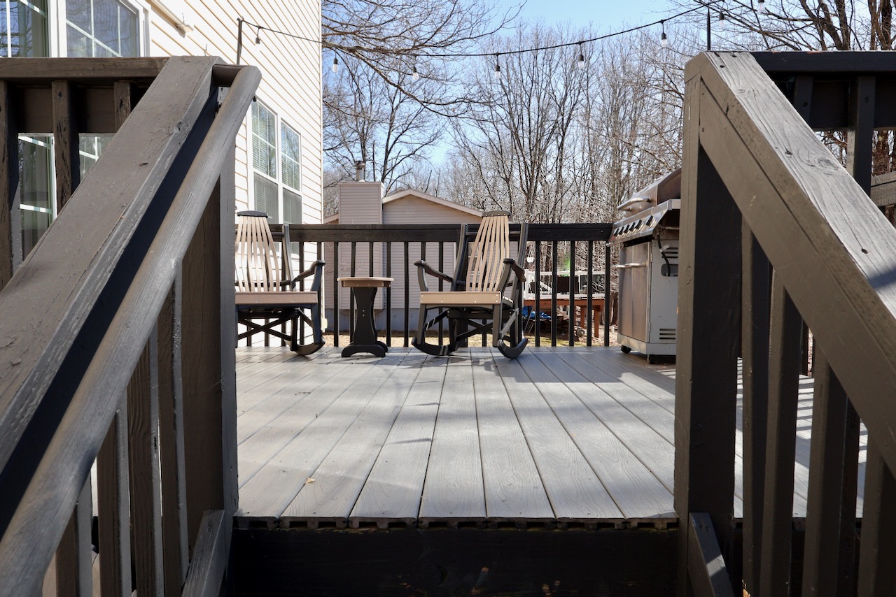Rocking Chairs to sip coffee from as you greet a new day. Gas grill.