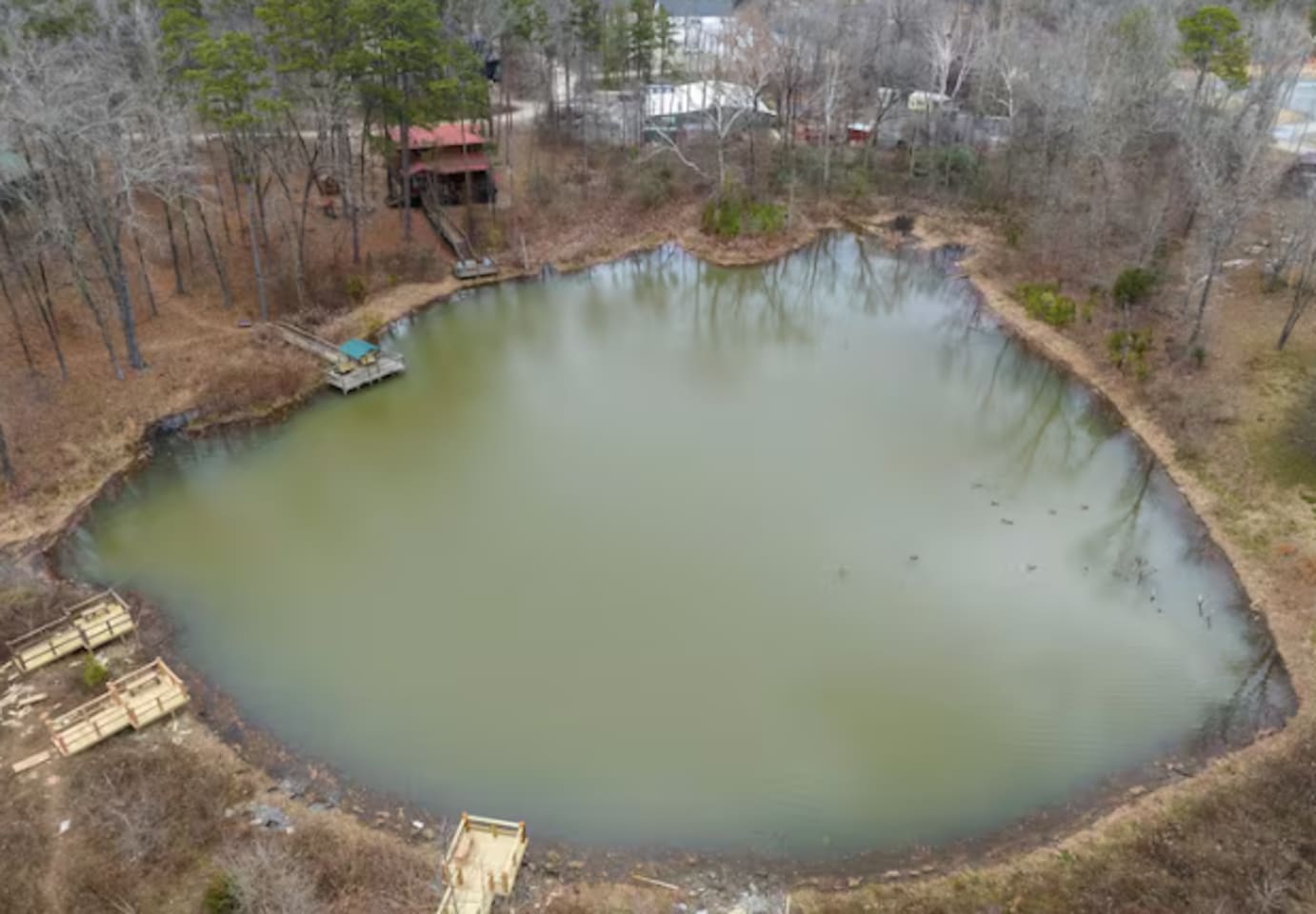 Scenic aerial view of the private community pond