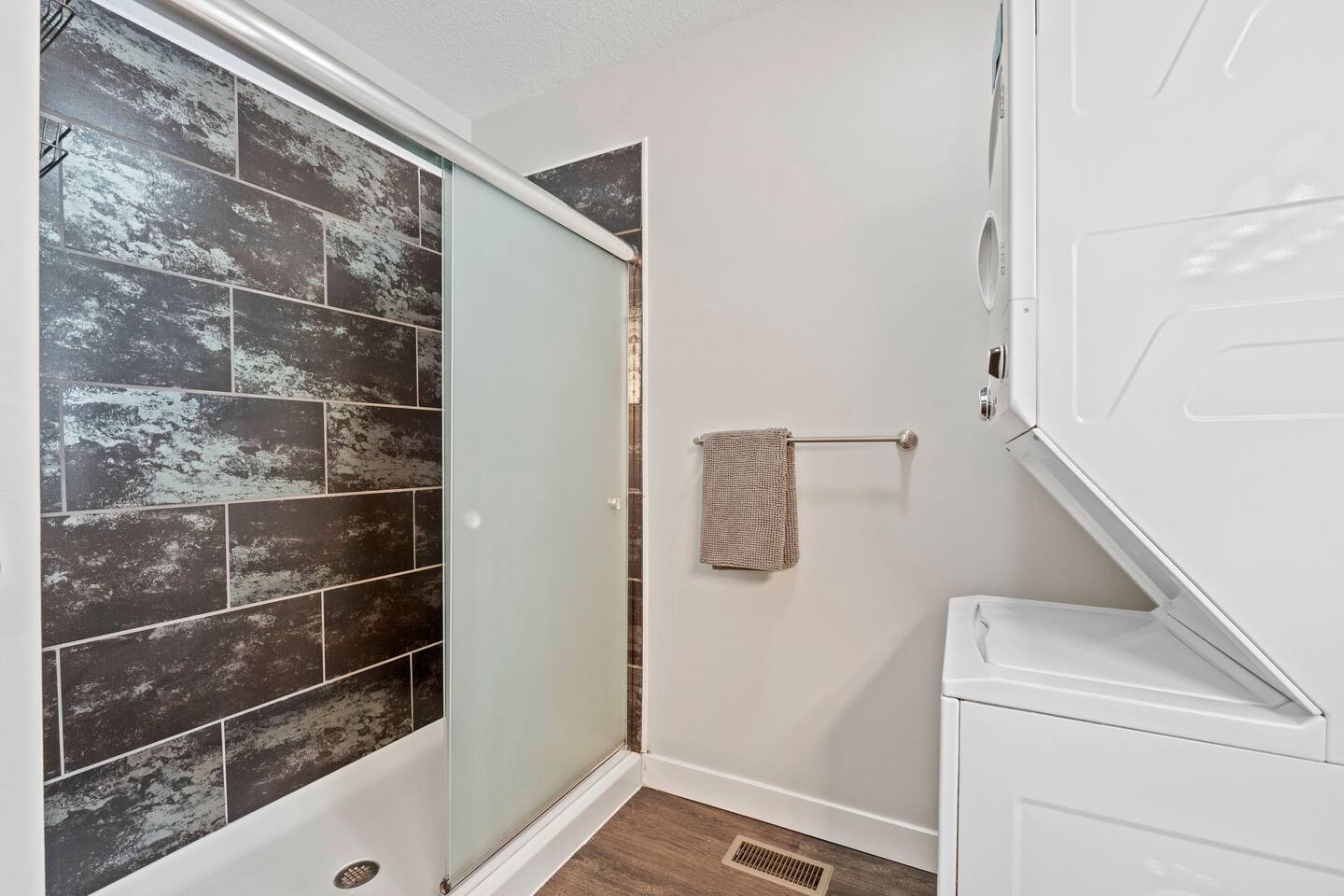Shower, Dryer, and Washer.