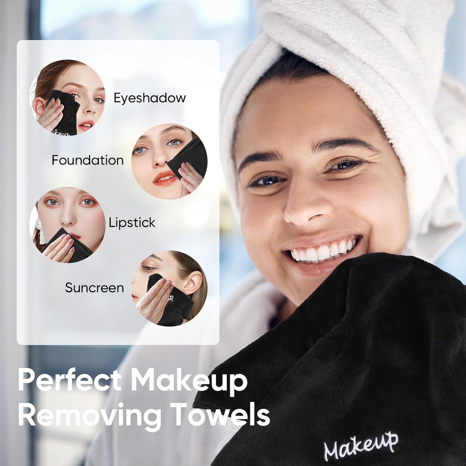 Dedicated makeup-remover cloths are provided for guests.